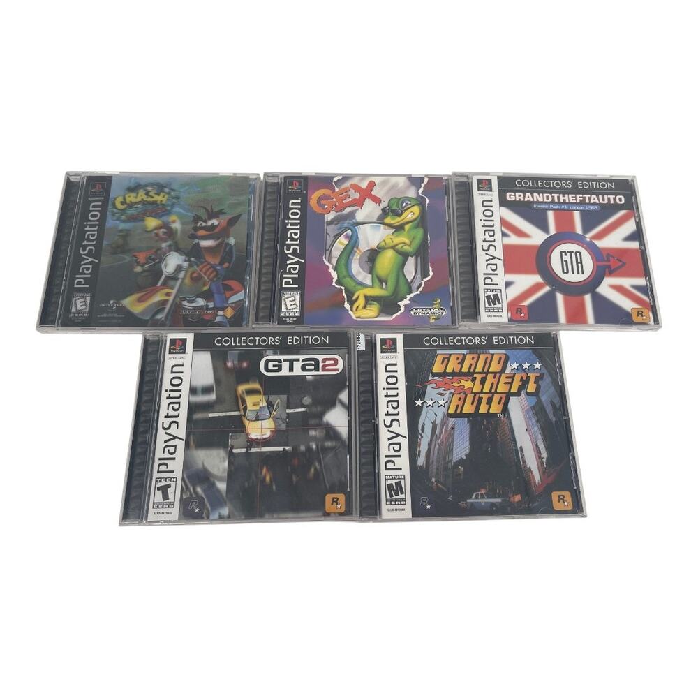 PS1 Game Lot  5 Crash Bandicoot GTA GTA2 Gex Complete Black Label PlayStation